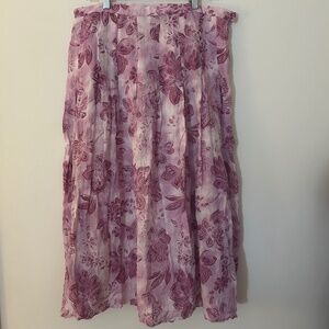 J. Jill-Purple Floral 100% Linen Skirt-12-Lined-Pleated Side Zip-Fairy-Lagenlook